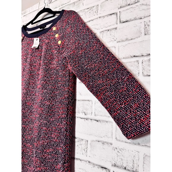 Talbots Women's Crew Neck Sweater Dress Navy Red Textured Button‎ Detail Size M - Picture 3 of 8